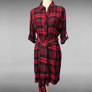 Akira Chicago Black Label Navy and Red Plaid Shirt Dress